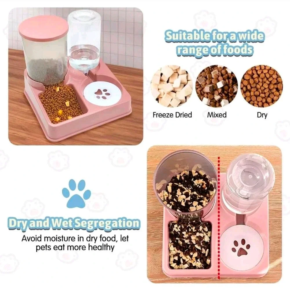Gravity Automatic Cat Feeder and Water Dispenser Set Pink 1.6lb Food 1L Pink